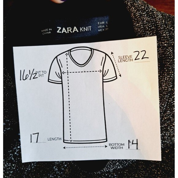 Zara Knit Size Large Black Gold Metallic Cropped Scalloped Pullover Sweater - Picture 7 of 7